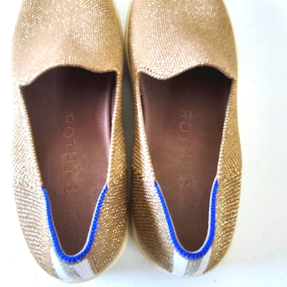 Rothy's The Original Slip-On Sneaker Gold Twill Size 7 Heel Stripe Coastal Shoes - Picture 2 of 11